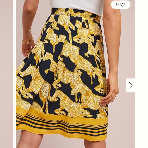 Maeve Jade A-Line Horse Pleated Classy Party Elegant Chic Girly Midi Skirt - Picture 1 of 7